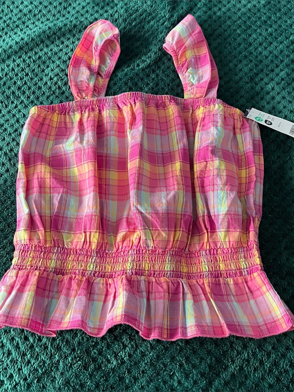 OshKosh B'gosh Pink Plaid Smocked Peplum Top